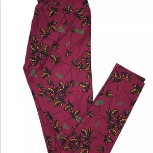 LuLaRoe one size red with yellow flower leggings